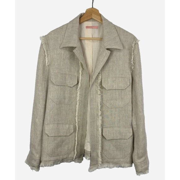 Maggie Marilyn New Zeland Womens Blazer100% Linen Fringe Pockets Jacket Size 10 - Picture 1 of 9